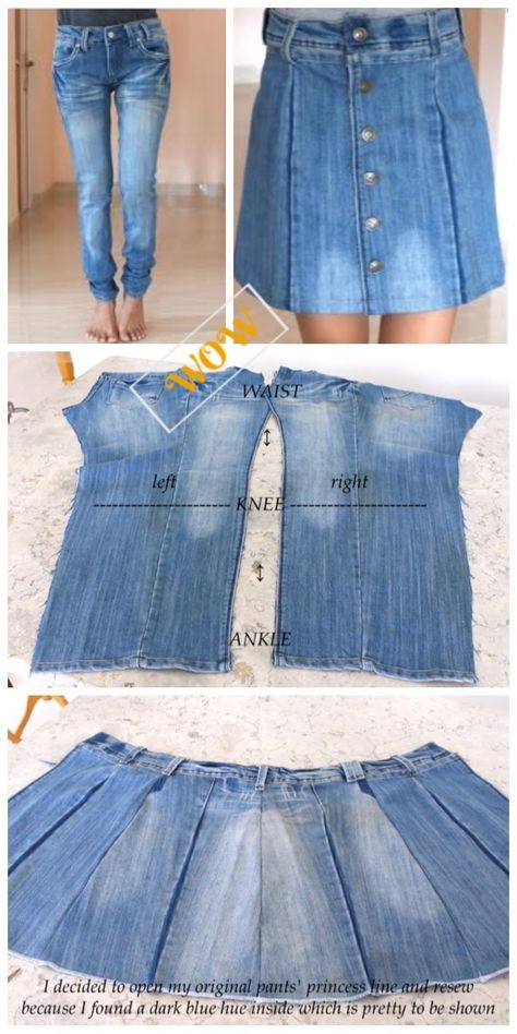 Stylish Ways to Alter Old Jeans into New Fashion- DIY Turn Jean into Button Front Denim Skirt Tutorial Wardrobe Diy, Återvinna Jeans, Altering Jeans, Diy Old Jeans, Recyceltes Denim, Jeans Refashion, Latest Bridal Blouse Designs, Traditional Blouse, Dress Patterns Diy