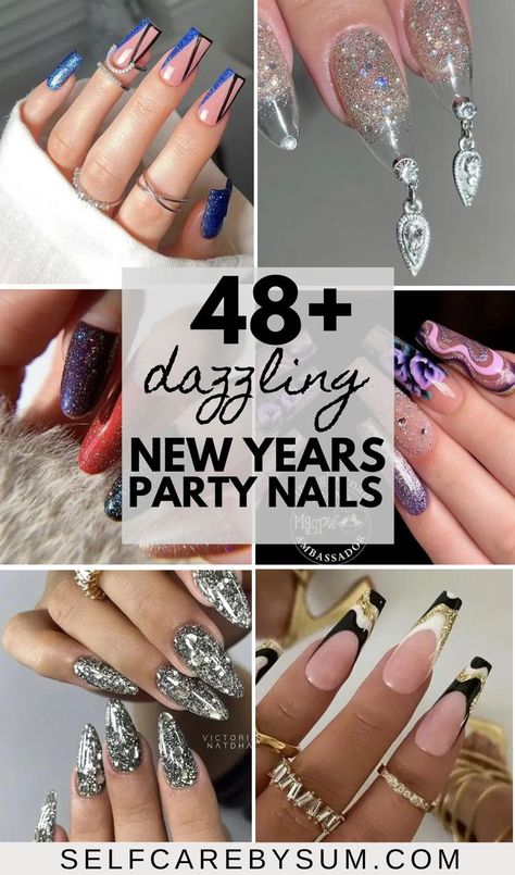 new years nails Nail Designs For New Years 2024, Nails For 2024 New Year, Fancy New Years Nails, Coffin Acrylic Nails New Years, Holiday Nails New Years Sparkle, Nails Acrylic New Years Sparkle, Christmas Into New Years Nails, Bling New Years Nails, New Years Eve Nails Ideas 2024