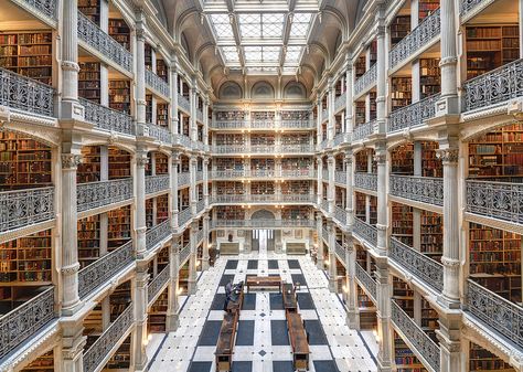 George Peabody Library, Maryland // who says you need to leave the country to find a stunning library? Fairytale Room, Saint Florian, George Peabody Library, Magical Library, Peabody Library, Beautiful Library, College Library, Johns Hopkins University, Tall Ceilings