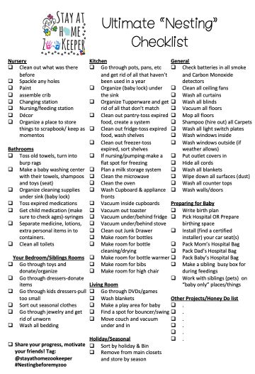 Ultimate Nesting Checklist – Stay At Home Zoo Keeper Ultimate Nesting Checklist, Nesting To Do List Before Baby, Nesting List Before Baby, Prep For Baby Checklist, Checklist For Baby Arrival, Nesting Checklist By Week, Nesting Mom Ideas, Nesting For New Baby, Nesting Checklist Deep Cleaning