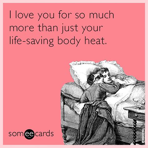 For my beloved niece Seraphina. I love your body heat when we're camping. Sorry I almost smothered you. I had hypothermia! :) Humour, Funny I Love You, Someecards Funny, Marriage Facts, Funny Relationship Ecards, Love Ecards, Engagement Quotes, Couple Quotes Funny, Relationship Quotes For Him