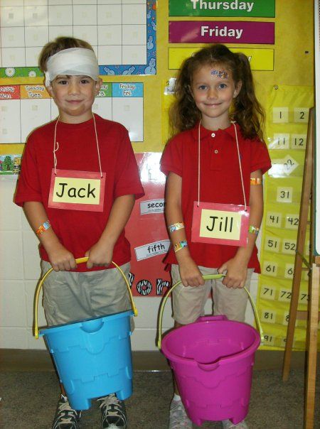 Jack and Jill; Ethan and Liviah class party Nursery Rhyme Costumes, Halloween Nursery Rhymes, Story Book Costumes, Nursery Rhyme Costume, Book Characters Dress Up, Costumes For Boys, Nursery Rhyme Characters, Nursery Rhymes Preschool, Nursery Rhyme Theme