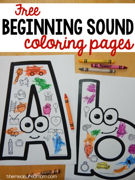 These FREE beginning sounds coloring pages are a great beginning sounds activity for preschool or kindergarten. Planning School, The Measured Mom, Measured Mom, Beginning Sounds Worksheets, Alfabet Letters, Abc Activities, Preschool Literacy, Preschool Letters, Grande Section