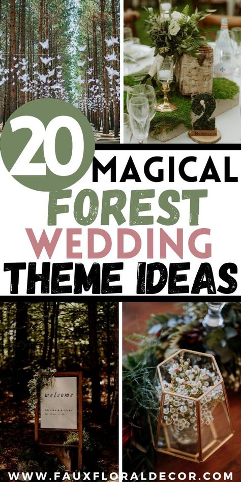 Enchanted forest wedding theme ideas - visual examples of a fairytale forest wedding theme Forest Wedding Aisle Ideas, Whimsical Enchanted Forest Wedding, Diy Enchanted Forest Tree, Wedding Decor Forest Theme, Forest Decor Wedding, Wedding Decor Nature Theme, Faerie Themed Wedding, Elegant Forest Wedding Decor, Cheap Forest Wedding Ideas