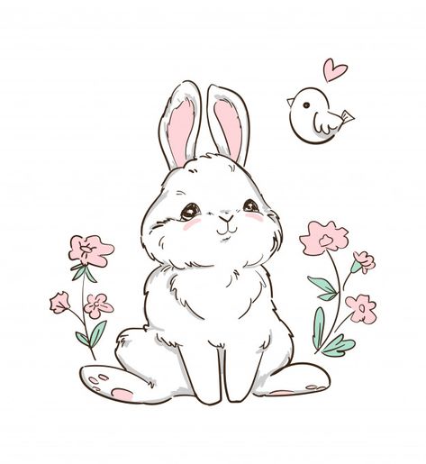 Discover thousands of Premium vectors available in AI and EPS formats Rabbit Cute Drawing, Bunny Sketches, Lapin Art, Rabbit Vector, Rabbit Drawing, Bunny Tattoos, Deer Illustration, Arte Do Kawaii, Flowers Cute