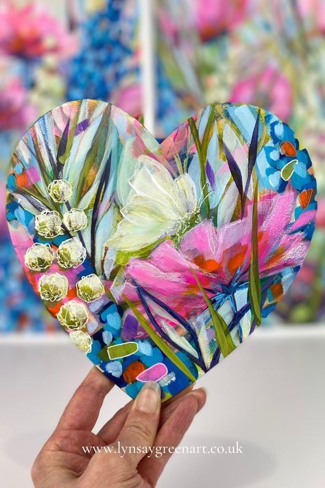 Wooden Heart Painting Ideas, Abstract Heart Painting, Painted Wooden Hearts, Heart Art Painting, Flowers Acrylic, Intuitive Artists, New Project Ideas, Love Of Nature, Painted Hearts