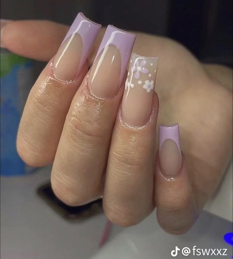 Square French Tip, Square French, Purple Acrylic Nails, Lavender Nails, French Tip Acrylic Nails, Short Square Acrylic Nails, Simple Acrylic Nails, Nagel Inspo, Acrylic Nails Coffin Pink