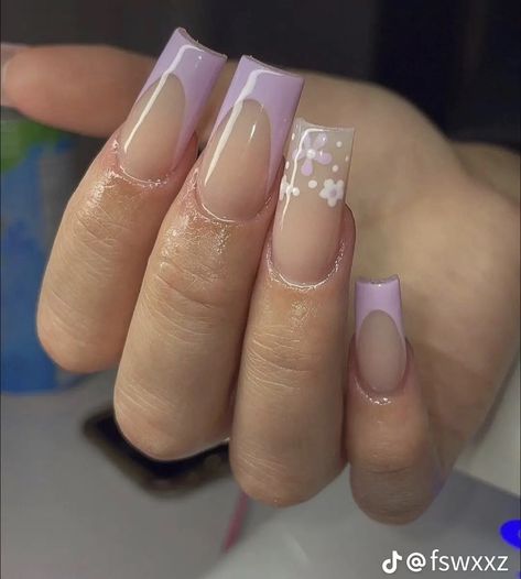 Square French Tip, Square French, Purple Acrylic Nails, Girly Acrylic Nails, Lavender Nails, French Tip Acrylic Nails, Short Square Acrylic Nails, Simple Acrylic Nails, Nagel Inspo