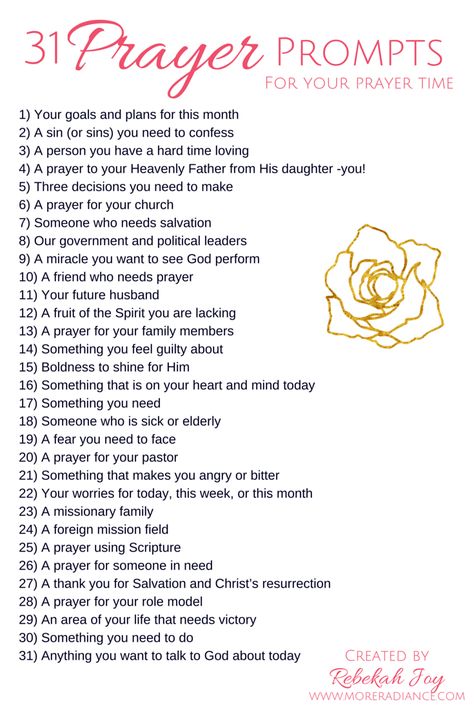 31 Prompts for Your Prayer Time + a Challenge - More Radiance Pray Journal Ideas, Prayer Book Ideas, Prayer Jar Ideas, Prayer List Ideas, God Journal Ideas, Creative Prayer Ideas, Journaling Prayers, Prayer Binder Ideas, Prayers Journal