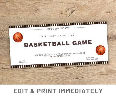 Printable Vouchers, Game Ticket, Ticket Printable, Free Basketball, Computer Font, Gift Coupon, Game Tickets, Custom Basketball, Basketball Game