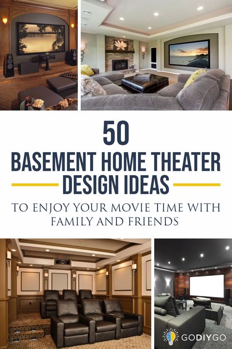 50 Basement Home Theater Design Ideas to Enjoy Your Movie Time with Family and Friends - GODIYGO.COM Home Theatre Design Interiors, Movie Theater Basement, Theater Room Ideas Basement, Small Home Theater Ideas, Family Movie Room, Home Theatre Room Ideas, Basement Tv Rooms, Home Theatre Design, Home Theater Curtains