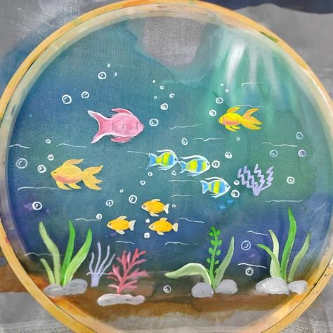 Under water ocean fish aquarium theme painting on organza frock Fish Aquarium Painting, Aquarium Painting Ideas, Under Water Painting Ideas On Canvas, Fish Tank Painting, Fish Bowl Painting, Fish Tank Art, Aquarium Painting, Organza Frock, Theme Painting