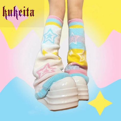 Pastel Starry Harajuku Leg Warmers Cute Space Outfits, Socks Y2k, Leg Warmer Socks, Kawaii Leg Warmers, Warmer Socks, Pastel Stars, Silly Clothes, Y2k Girls, Harajuku Aesthetic