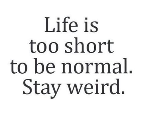 Life is too short to be normal. Stay weird. #normalpeoplescareme Weird Short Quotes, Short Silly Quotes, Im Weird Quotes, Boutique Quotes, Bored Quotes, Normal Quotes, Writing Tattoo, Being Weird, Silly Quotes