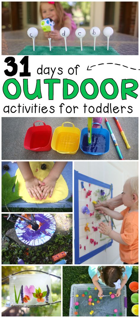 31 Days of Outdoor Activities for Toddlers:  So many fun outdoor pl Fun Activities For Four Year Olds, Outdoor Fun For Toddlers, Outdoor Crafts For Toddlers, Outdoor Activities For Babies, Games For Toddlers Outdoor, Toddler Activities Outdoor, Outdoor Activities For Preschoolers, Outdoor Toddler Activities, Developmental Activities