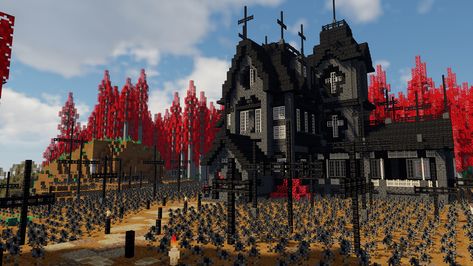 #minecraft #minecraftbuilds #minecraftbuildshowcase #minecraftbuildtutorial #minecrafthouse #minecraftmod Vampire Mansion Minecraft, Goth Mansion Minecraft, Goth Mc House, Haunted House Minecraft Build, Minecraft Halloween Town Ideas, Minecraft Spooky Village, Minecraft Houses Spooky, Punk Minecraft House, Dark Mansion Minecraft