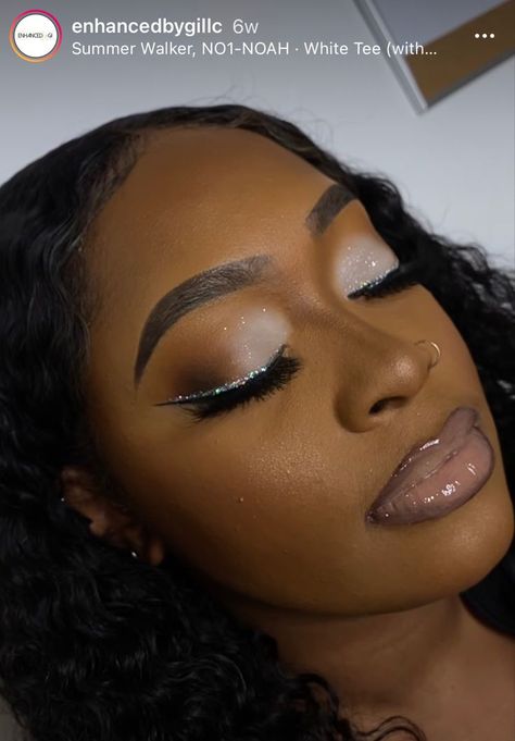 Birthday Makeup For Black Women Glitter, Dramatic Makeup Looks Glamour, Bridesmaid Makeup Black Women, Makeup Looks Quinceanera, Makeup Inspo Black Women, Gem Eye Look, Black Prom Makeup, Prom Makeup Black Women, Full Glam Makeup Looks Black Women