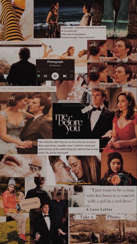 #mebeforeyou #moodboard Romantic Comedies Aesthetic, Me Before You Aesthetic Wallpaper, Romance Movie Aesthetics, Me Before You Wallpaper, Sam Claflin Wallpaper, Romantic Movies Aesthetic, Movie Collage Aesthetic, Romcom Aesthetics, Me Before You