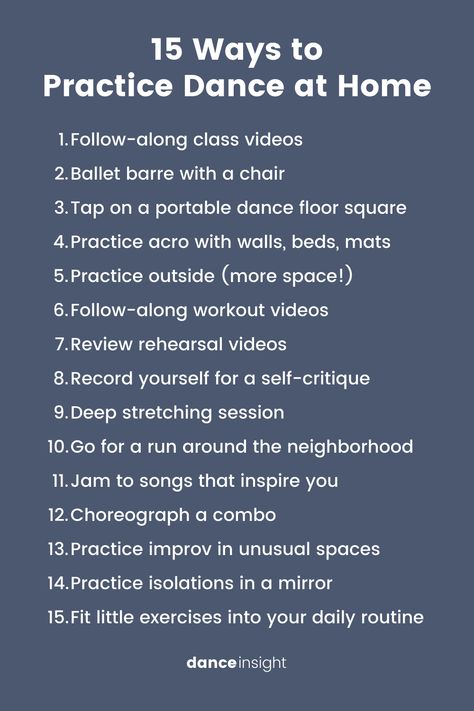 15 Ways to Practice Dance at Home – Dance Insight How To Practice Dance At Home, Learning Dance At Home, Dance Room At Home, How To Learn Dance At Home, How To Learn To Dance, Dance Improv Tips, Learn How To Dance, Learn Ballet At Home, How To Become A Better Dancer