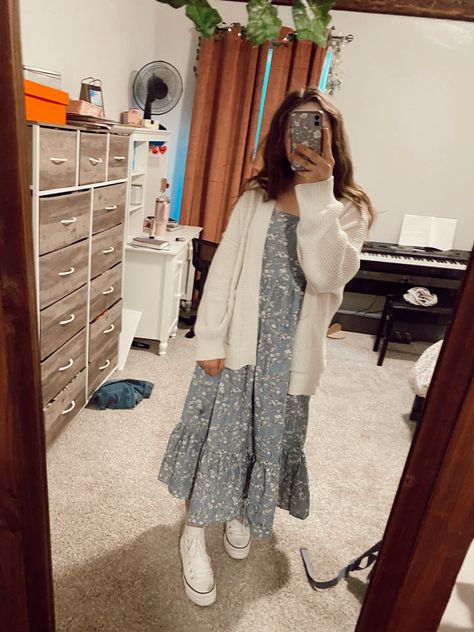 dress is from shein! Modest Skirt And Dress Outfits, Cute Casual Outfits Modest, Christian Girl Outfit Ideas, Lds Outfit Ideas, Church Clothes For Teens, Spring Modest Dresses, Bible College Outfits, Sunday School Outfit, Christian Woman Fashion