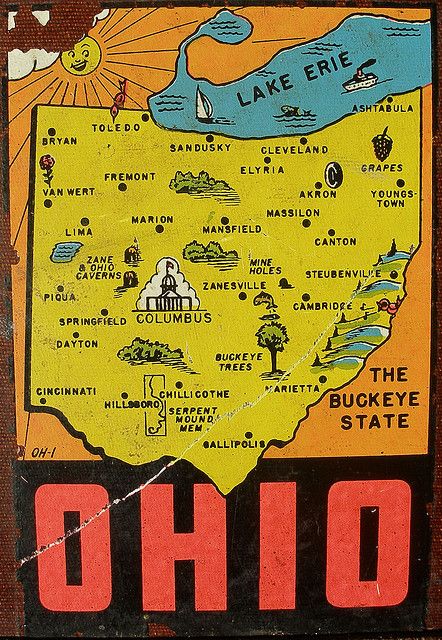 First off, Serpent Mound is in Peebles, not Hillsboro. Secondly, Athens is not listed?! For shame, print maker, for shame. And Columbus needs to skooch to the right just a smidge. Ohio Recipes, Serpent Mound, Ironton Ohio, Glass City, Vintage Ohio State, Ohio Buckeyes, Ohio Map, Youngstown Ohio, Buckeyes Football