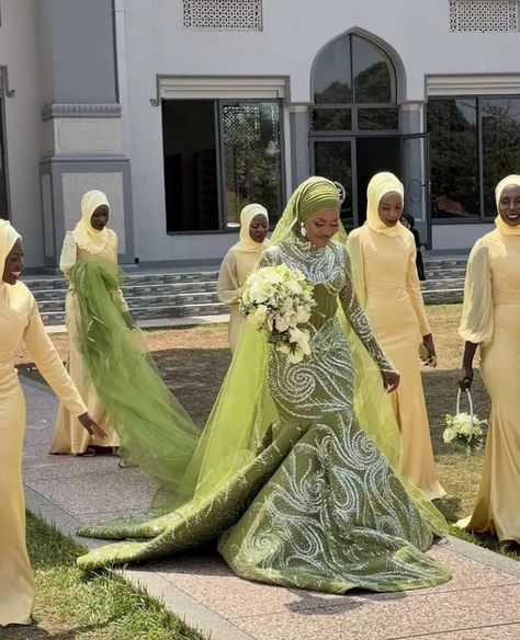 Ugandan Muslim bride dressed by Joe Grace. #bride #wedding #hijabi #bridal #muslimbride #muslimdress #muslimwedding #greendress #nikka Modest African Wedding Dress, Traditional Yoruba Wedding Dress, Wedding Dress For Muslim Bride, African Muslim Wedding, Hijabi Wedding Dress Muslim Women, Yoruba Wedding Dress, Ugandan Wedding, Muslim Bride Dress, Nigerian Bride Dress