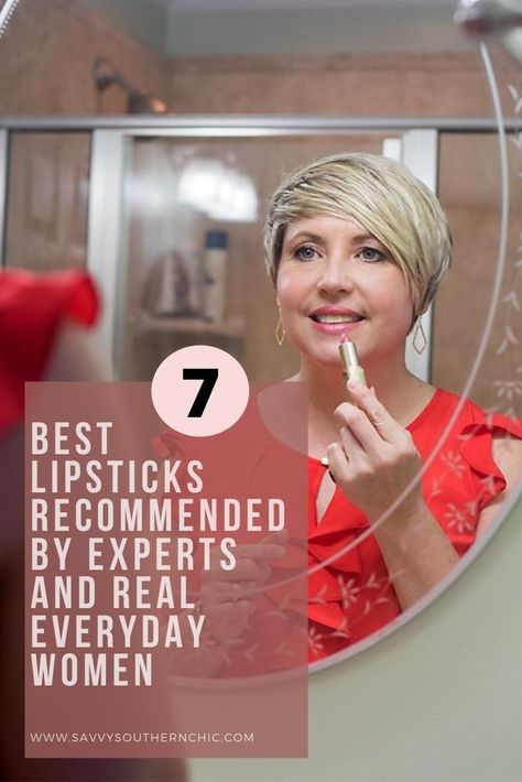 The best lipsticks that stay all day, plump lips and the best moisturizing lipsticks. #beauty #fashionover40 #lipstick Lipstick That Stays On All Day, Best Lipstick For Older Women Over 50, Stay On Lipstick, National Lipstick Day, Over 40 Fashion, Lipstick For Fair Skin, Plump Lips, Revlon Super Lustrous, 40 Fashion