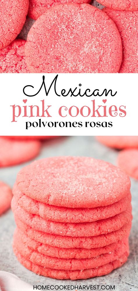 Wedding Mexican Cookies, Mexican Cookies Polvorones, Pink Mexican Cookies, Easy Mexican Treats, Pink Baking Recipes, Mexican Pink Cookies, Easy Pan Dulce Recipe, Mexican Sprinkle Cookies, Mexican Pink Cookies Recipe