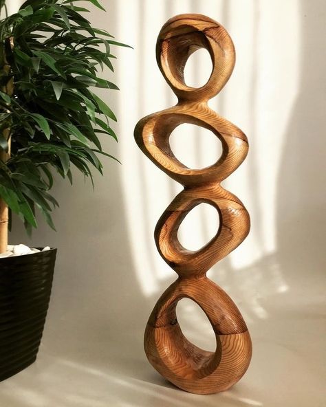 Indoor Sculpture Living Rooms, Free Standing Art, Wooden Sculpture Abstract Wood Carvings, 3d Sculpture Art, Curvy Sculpture, Unique Wood Projects, Cool Sculptures, Modern Rustic Office, Wooden Sculpture Art