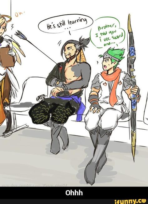 Gengi Overwatch, Overwatch Comics, Genji And Hanzo, Overwatch Hanzo, Overwatch Funny, Overwatch Memes, Overwatch Comic, Overwatch Fan Art, Video Game Memes