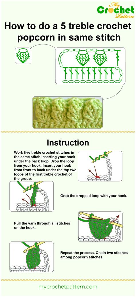 How to do a 5 treble crochet popcorn in same stitch How To Popcorn Stitch Crochet, Popcorn Crochet Stitch, Popcorn Stitch Crochet, Crochet Popcorn, Basic Knitting, Treble Crochet, Diy Crafts Crochet, Crochet Classes, Knitting Basics