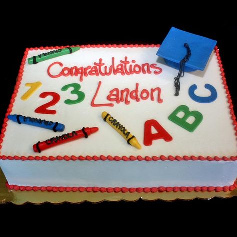 Graduation Cake For Preschool, Daycare Menu Ideas, Preschool Graduation Cake, Kindergarten Graduation Cake, Graduation Sheet Cakes, Customize Cake, Pirate Ship Cakes, Kindergarten Graduation Party, Teacher Cakes