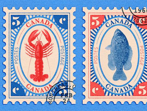 Vintage Stamp Design, Vintage Risograph, Stamps Design, Visuell Identitet, Postage Stamp Design, Weekly Inspiration, Postcard Stamps, Postage Stamp Art, O Canada