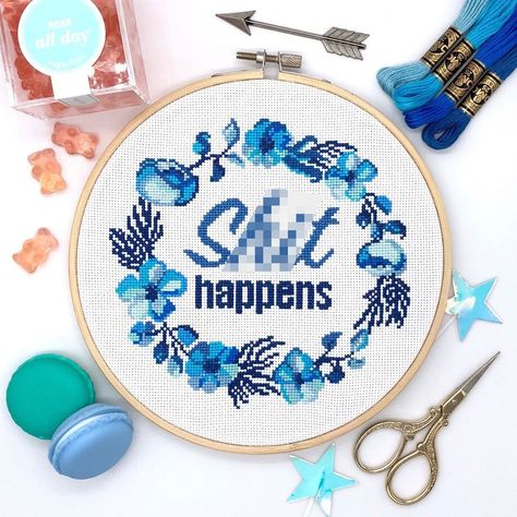 Cross Stitch Tattoo, All Shades Of Blue, Quote Cross Stitch, Cross Stitch Modern, Cross Stitch Floss, Funny Cross Stitch, Funny Decor, Funny Cross Stitch Patterns, Nature Cross Stitch