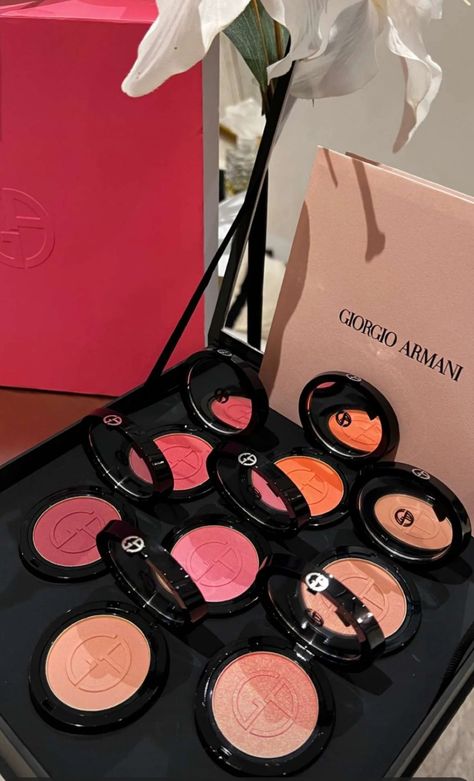 The new Giorgio Armani Blushes . Shades of pink Giorgio Armani Blush, Giorgio Armani Aesthetic, Armani Blush, Giorgio Armani Makeup, Armani Makeup, Pr Package, Giorgio Armani Beauty, Makeup Package, Beauty Care Routine