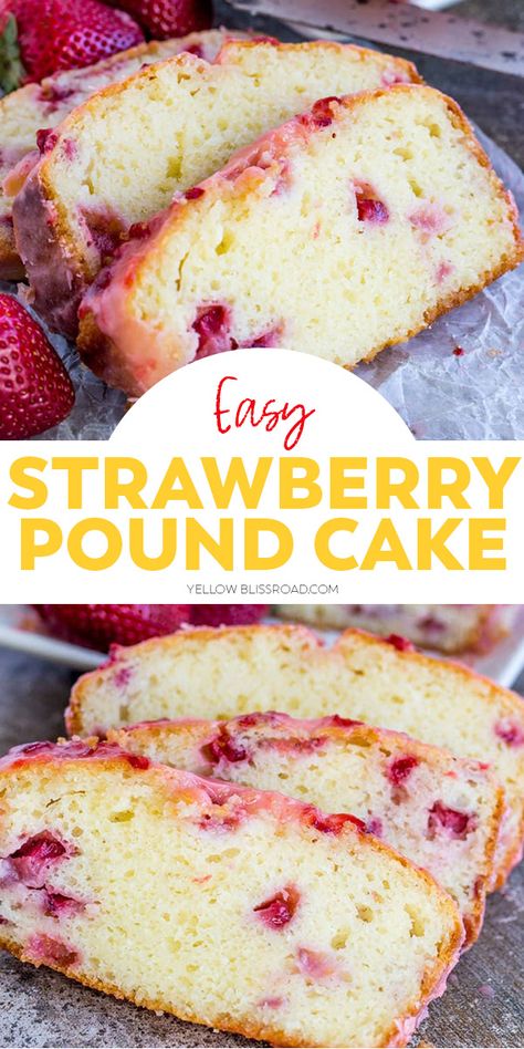 This Strawberry Pound Cake is a one bowl treat that has a fruity and sweet glaze and satisfies that sweet tooth! It’s a great spring and summer dessert! Perfectly moist and packed with flavor..it will be a hit! #strawberrypoundcake #cake #poundcake Thermomix, Strawberry Bread Recipes, Strawberry Pound Cake, Fresh Strawberry Recipes, Romantic Desserts, Sweet Glaze, Strawberry Bread, Porch Christmas Decor Ideas, Front Porch Christmas Decor Ideas