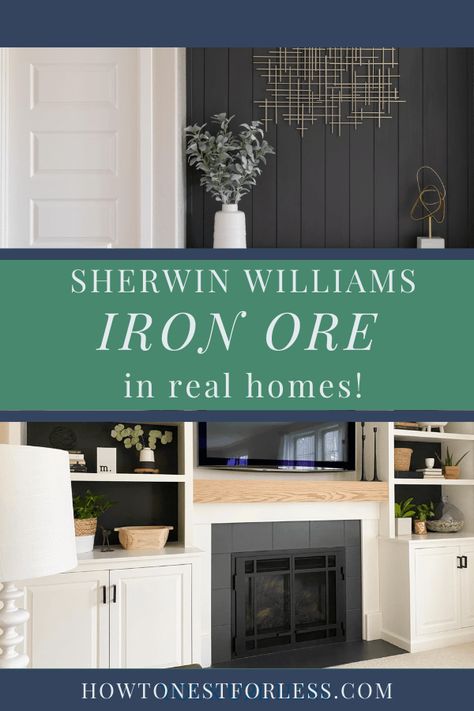 Sw Iron Ore Wainscoting, Iron Ore Chalk Paint, Iron Ore Sherwin Williams Fireplace Wall, Iron Ore Cabinets Sherwin Williams, Sherwin Williams Iron Ore Shiplap Fireplace, Iron Ore Entryway Wall, Iron Ore Sherwin Williams Ceiling, Hammered Zinc Sherwin Williams, Iron Ore Barn Door