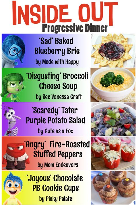 Inside Out Progressive Dinner - Purple Italian Potato Salad Inside Out Dinner Ideas, Inside Out Themed Dinner, Inside Out Inspired Food, Disney Dinner Recipes From Movies, Inside Out Movie Night Food, Disney Food Recipes Movies Dinner, Inside Out Food Ideas, Up Themed Dinner, Disney Dinner Ideas