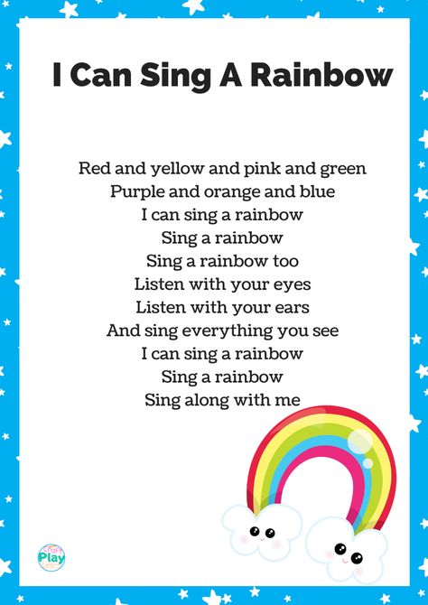 print out your I Can Sing A Rainbow Lyrics for free and find a list of fun rainbow craft ideas and rainbow activities to teach children about the colors of Rainbow Craft Ideas, Storytime Rhymes, Rainbow Poem, Rainbow Activity, Nursery Rhymes Poems, Nursery Rhymes Lyrics, Rainbow Songs, Circle Time Songs, Rainbow Craft