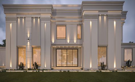 New Classic Elevation Villa, New Classic Architecture Villa, Modern Classic Villa Exterior, New Classic Architecture, Neo Classic Villa Exterior, Classic Architecture Facade, New Classic Villa Design, Modern Classic Facade, Modern Neoclassical Architecture