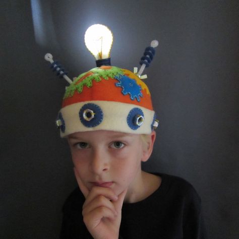 "Thinking Cap" - with a real light up light! Silly Hat Day Ideas Kids, Thinking Hat, Light Up Costumes, Space Crafts For Kids, Crazy Hat, Thinking Cap, Dinosaur Hat, Kids Baseball Caps, Crazy Hat Day