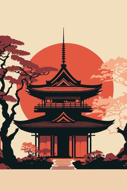 Japanese Architecture Illustration, Japanese Tower Drawing, Japanese Temple Illustration, Japanese Culture Drawing, Drawing Of Japan, Traditional Design Drawing, Ancient Japanese Aesthetic, Japanese Culture Wallpaper, Japanese Shrine Tattoo