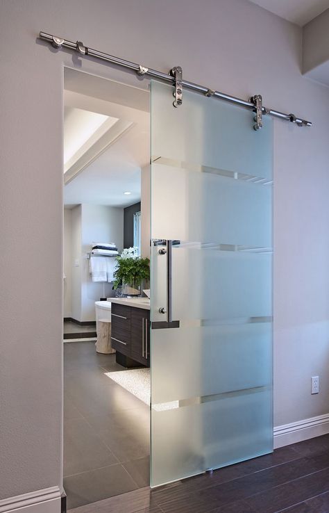 Modern Bathroom Door, Bathroom Door Ideas, Modern Appartement, Modern Apartment Design, Sliding Door Design, Glass Barn Doors, Door Glass Design, Glass Doors Interior, Door Design Modern