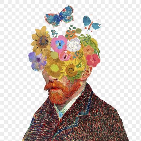 Vincent Van Gogh Portrait, Van Gogh Portrait, Van Gogh Portraits, Van Gogh Self Portrait, Van Gogh Sunflowers, Surreal Collage, Texture Graphic Design, Png Aesthetic, Background Design Vector