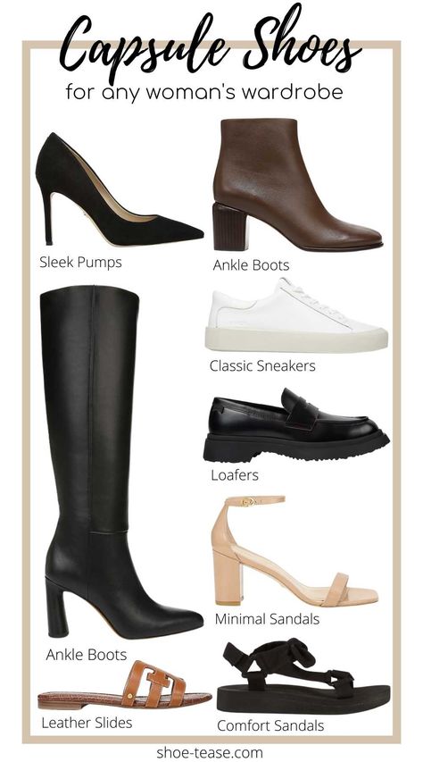 How to Create a Customizable Capsule Shoe Wardrobe with 9 Shoes Waterproof Leather Shoes, Capsule Shoe Collection, Timeless Shoes Women, Basic Shoes Wardrobe, Soft Classic Shoes, Capsule Shoe Wardrobe, Basic Shoes For Women, Capsule Shoes, Every Day Shoes