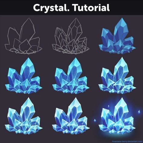 I really loved the glow on this one so I wanted to share this tutorial C Fantasy Crystal Art, Draw Crystals, Crystal Tutorial, الفن الرقمي, Seni Pop, Crystal Drawing, Výtvarné Reference, 그림 낙서, Siluete Umane