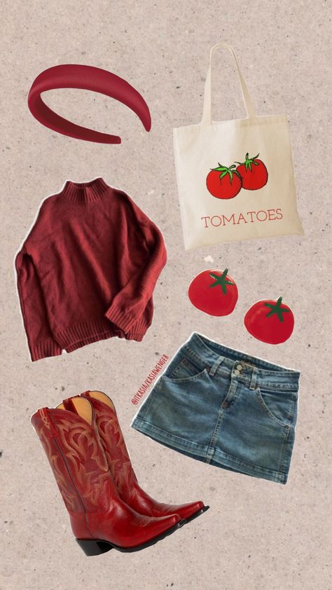 timeless tomato #artsy #fruit #eclectic #funky #retro #outfit #vintage #coquette #idea #inspo #spring Vintage Eclectic Outfits, Fruit Inspired Outfit, Artsy Outfits, Tomato Girl, Vintage Coquette, Eclectic Outfits, Retro Outfit, Artsy Outfit, Outfit Vintage