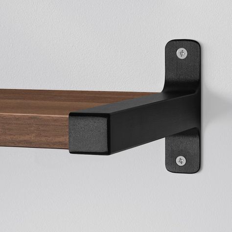 Wall Shelves - IKEA Cool Wood Shelves, Matte Black Shelf Brackets, Wall Shelf Bracket, Basement Shelf Decor, Metal And Wood Shelving, Modern Shelf Brackets, Shelves Without Brackets, Adjustable Floating Shelves, Industrial Shelf Brackets