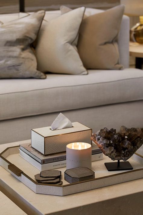 homeware luxury house home candle cushion interior design decor styling Coffee Table Or Ottoman, Laura Hammett, Coffee Table Display, Display Coffee Table, Ottoman Styling, Square Tray, Coffee Table Styling, Home Technology, Table Display