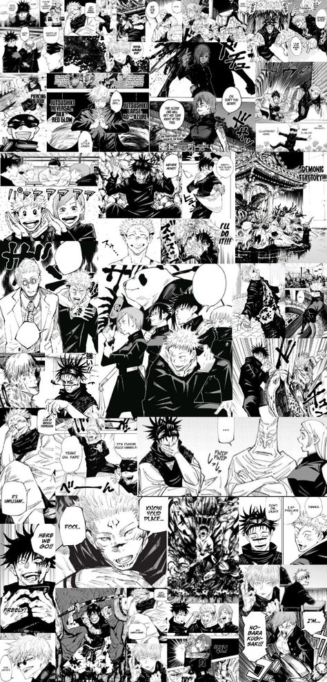 Black And White Wallpaper Anime Manga, Jjk Manga Panels Collage, Jjk Collage Wallpaper, Anime Comic Background Black And White, Manga Art Black And White Wallpaper, Black And White Anime Poster Prints, Black And White Jjk Wallpaper, Jjk Manga Background, Anime White Aesthetic Wallpaper